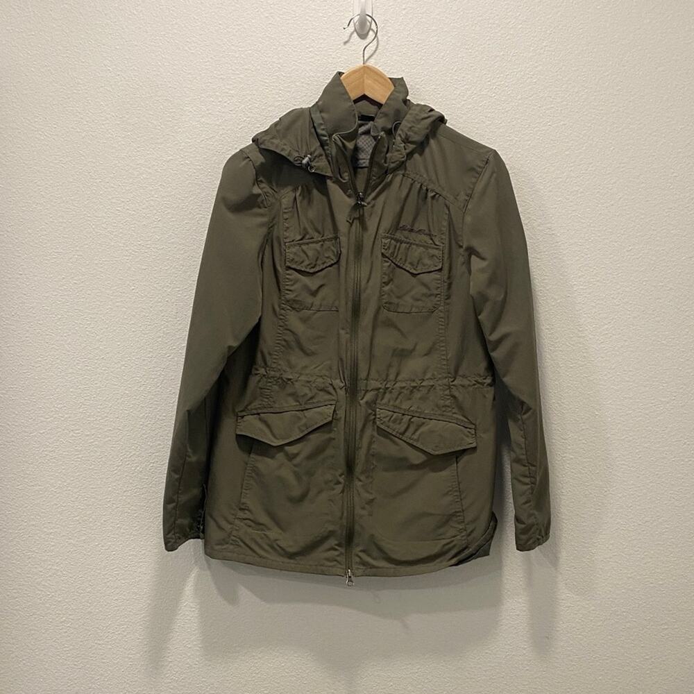 Eddie Bauer Women’s Olive Green Hooded Rain Jacket - Medium